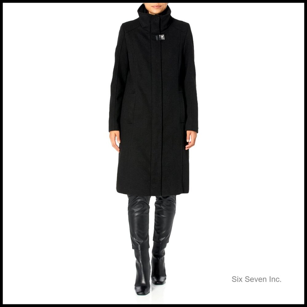 Wool Peacoat With Stand Collar, Long Sleeve, Zipper Closure